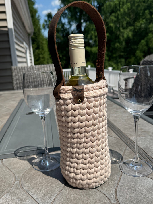 KPD Wine Tote with Leather Handle
